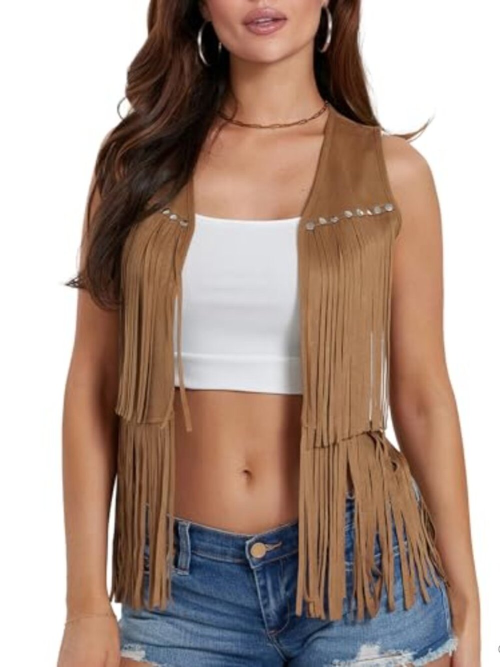 Tassel Fringe Waistcoat Sleeveless Open Vest Cardigan Lightweight Layering
